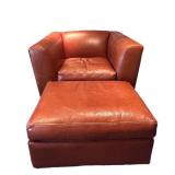 LL - Room & Board Leather Club Chair with Ottoman / Room and Board Lombardi Saddle Leather Club Chair and Ottoman