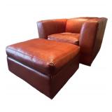 LL - Room & Board Leather Club Chair with Ottoman / Room and Board Lombardi Saddle Leather Club Chair and Ottoman