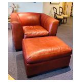 LL - Room & Board Leather Club Chair with Ottoman / Room and Board Lombardi Saddle Leather Club Chair and Ottoman