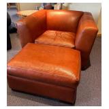 LL - Room & Board Leather Club Chair with Ottoman / Room and Board Lombardi Saddle Leather Club Chair and Ottoman