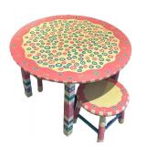 LL - Whimsical Painted Round Play Table Set with 2 Stools