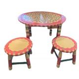 LL - Whimsical Painted Round Play Table Set with 2 Stools