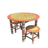 LL - Whimsical Painted Round Play Table Set with 2 Stools