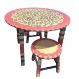 LL - Whimsical Painted Round Play Table Set with 2 Stools