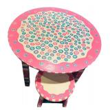 LL - Whimsical Painted Round Play Table Set with 2 Stools