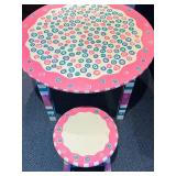 LL - Whimsical Painted Round Play Table Set with 2 Stools