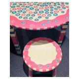 LL - Whimsical Painted Round Play Table Set with 2 Stools