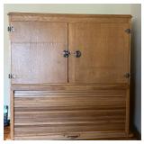 LL - Oak Wood Cabinet - Double-Door Top Cabinet w Tambour Base