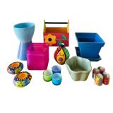 ULB - Assorted Colorful Ceramic Planters & Vases - 6 in High Flower Basket