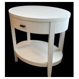 UB1 - Crate & Barrel White Oval Accent Table with Drawer