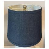 UB1-Pair of White Ceramic Lamps with Navy Fabric Shades
