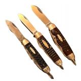 LL - Trio of Case XX Vintage Folding Pocket Knife Set - Jigged Bone Handles
