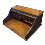 LL - Vintage Oak Roll-Top Desk Top with Tambour & Cubby Storage
