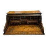 LL - Vintage Oak Roll-Top Desk Top with Tambour & Cubby Storage
