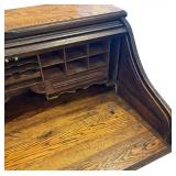LL - Vintage Oak Roll-Top Desk Top with Tambour & Cubby Storage