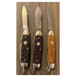 S - (3) Tree Brand German Stag Horn Pocket Knives