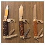 S - (3) Tree Brand German Stag Horn Pocket Knives