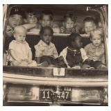 LL - Vintage Black & White Family Car Backseat Photo