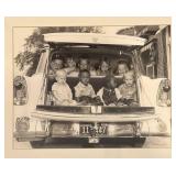 LL - Vintage Black & White Family Car Backseat Photo
