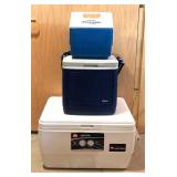 S - Igloo Cooler Lot: Little Playmate Cooler, Blue Mid-Size Igloo, and Marine 52-Qt Cooler