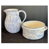 LR - 2-Piece Spongeware Pitcher & Bowl Set - Blue Speckled Glaze