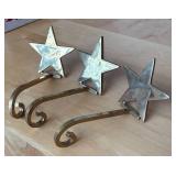 LR - Three Brass Star Stocking Holders and Christmas Lights