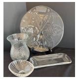 LR - Leaf Plate, Bubble Vase, Atlantis Crystal Ribbed Bowl & Rectangular Tray