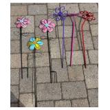 G - Six Bright and Beautiful Metal Flower Garden Stakes