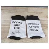 Books Are The Mirrors Of The Soul & Bloom Where You Are Planted Socks - Brand New