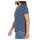 GAP Striped V-Neck Blue T-Shirt - Women