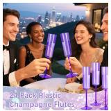 YOUBET 24 Pack Purple Plastic Champagne Flutes - 6 oz - Brand New
