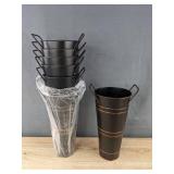 8 Pack of 9" Tall Galvanized Flower Buckets with Handles - Black Copper-Tone Trim - Brand New