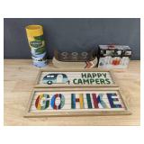 Wooden Sign Set - Happy Camper & Go Hike - 14.75 x 5 in - Brand New