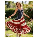 Dress - Patriotic Flag Pattern with Musical Notes - V-Neck - Navy/Red/White - Large - New