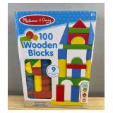 Spin Master Wooden Blocks Set - 100 Blocks, 9 Geometric Shapes, Bright Colors - Brand New