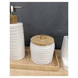 White Ceramic Bathroom Accessory Set - Lotion Dispenser, Jar with Lid, Toothbrush Holder - Brand New