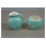 Antique Red Wing Pottery Fondoso Art Deco Mint Green Creamer and Sugar Set