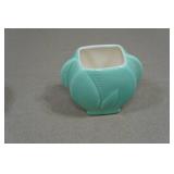 Antique Red Wing Pottery Fondoso Art Deco Mint Green Creamer and Sugar Set