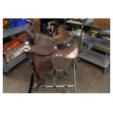 Tooled Leather Western Saddle with Silverplate Accents