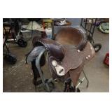 Tooled Leather Western Saddle with Silverplate Accents