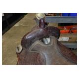 Tooled Leather Western Saddle with Silverplate Accents