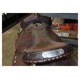 Tooled Leather Western Saddle with Silverplate Accents