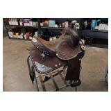 Tooled Leather Western Saddle with Silverplate Accents