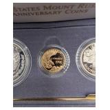 Mount Rushmore Anniversary Coins Gold $5, Silver Dollar & Half Dollar (Lot of 3)