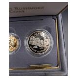 Mount Rushmore Anniversary Coins Gold $5, Silver Dollar & Half Dollar (Lot of 3)