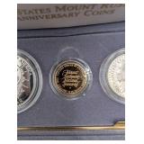 Mount Rushmore Anniversary Coins Gold $5, Silver Dollar & Half Dollar (Lot of 3)