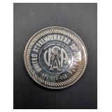 United States Workers of America Silver Round - 1 oz .999 Fine Silver, Lead SD 1987