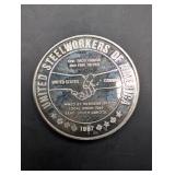 United States Workers of America Silver Round - 1 oz .999 Fine Silver, Lead SD 1987