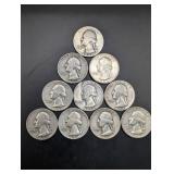 Washington Quarters (Lot of 10) 1952-1964 90% Silver US Coins