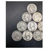 Washington Quarters (Lot of 10) 1952-1964 90% Silver US Coins